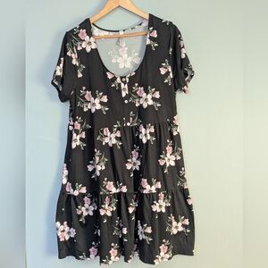 Guilty Floral Black Shirt Sleeve Tiered Baby Doll Dress Spring Summer